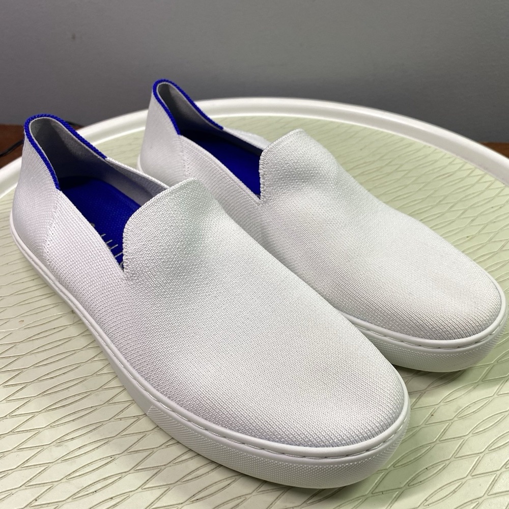 Rothy's The Sneaker Women's Size 9 Slip On Shoes White Blue Trim. EUC